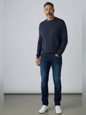 Brioni Navy Blue Wool, Silk & Cashmere Long Sleeve Luxury Sweater